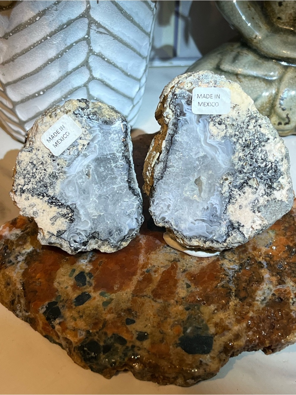 Mexican Agate Geode Pair - Home Accent